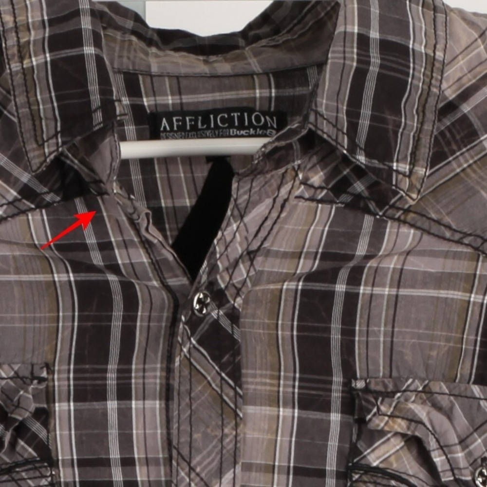 Affliction Shirt Mens Extra Large Gray Plaid Embroidered Skull Pockets * - Picture 5 of 12